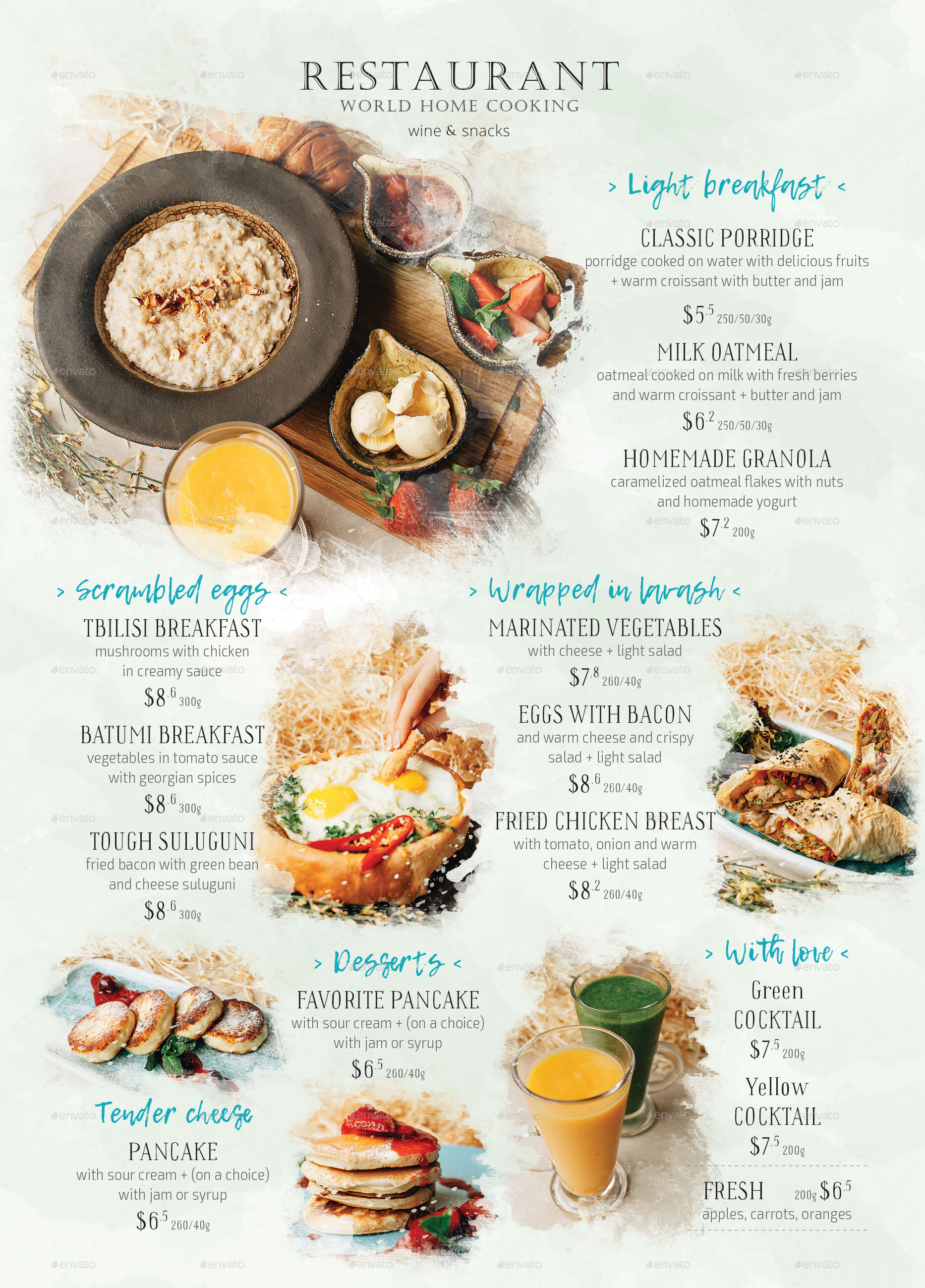 Restaurant Menu Flyer, Print Templates GraphicRiver